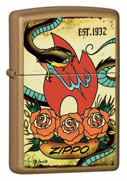 Zippo Tattoo, meekarva messingust tulemasin