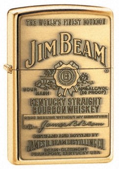 Zippo Jim Beam embleemiga klassikaline poleeritud messing tulemasin