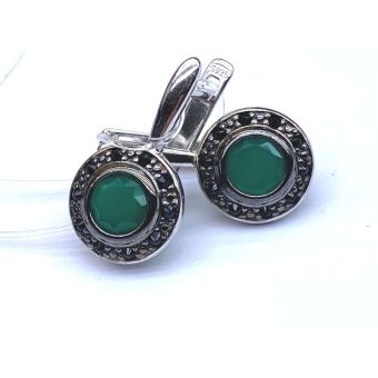 Hõbe-925 kõrvarõngad ahaat roh.fianiit 2.70g