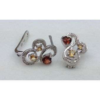 Kuldkõrvarõngad-585 granaat 0,60ct sitriin 0,27ct 4,10g